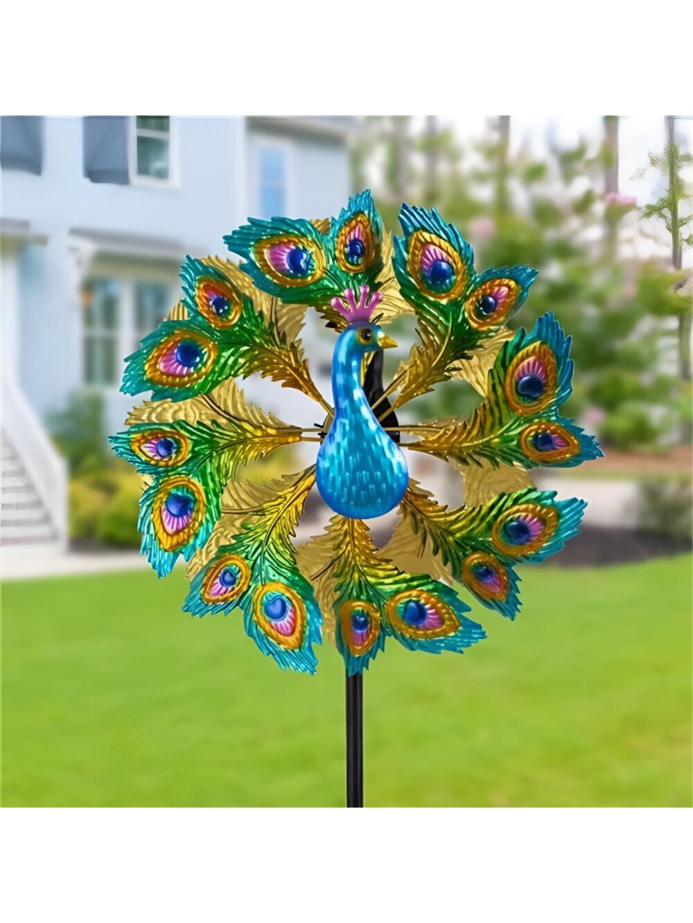 Wind Spinners Outdoor Peacock, 63 Inch Double-Sided Garden Windmill for Yard